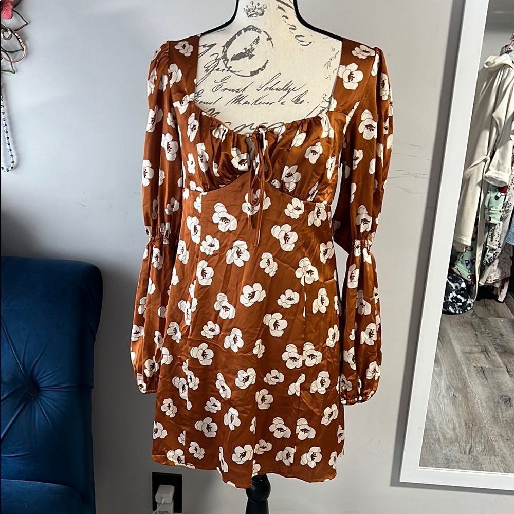 Crystal Doll Brown Floral Midi Dress